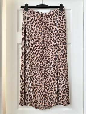 H&M Pink Leopard Print Midi Skirt